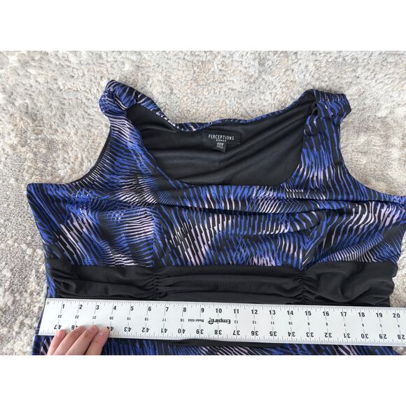 Perceptions Plus Size 22W Abstract Midi Shift Dress Blue Sleeveless Scoop Neck - Picture 5 of 9